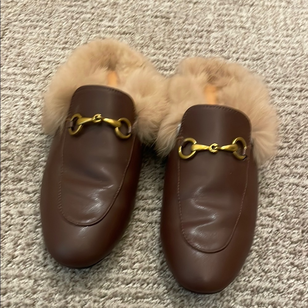 Brown Leather  Fur-Lined Loafers